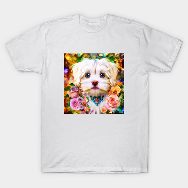 Blue-eyed Maltese Portrait T-Shirt by AnnieDreams